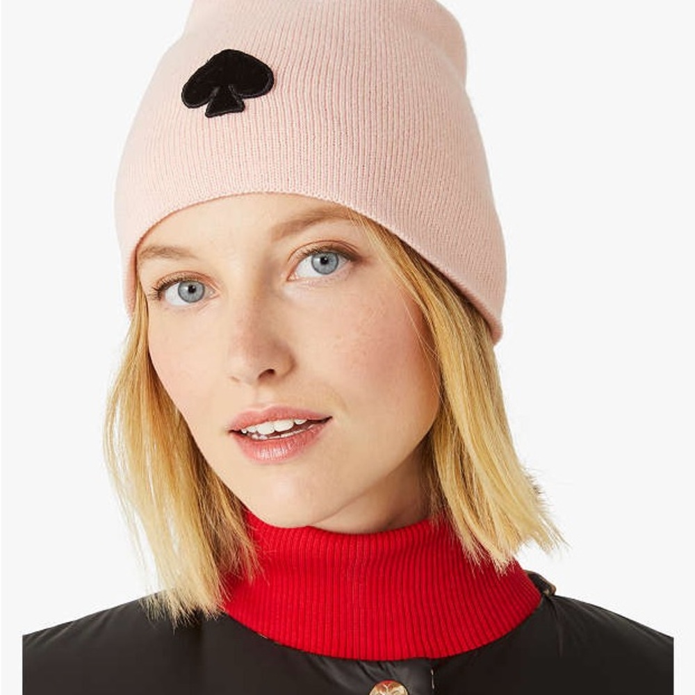 Kate Spade Blush Beanie with Black Spade Logo